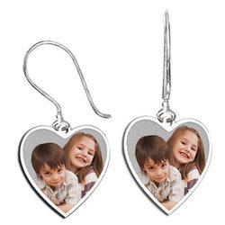 Heart Shaped Photo Pendant Kidney Wire Earrings