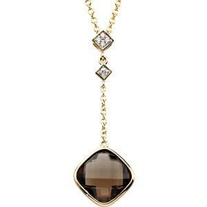 Genuine Checkerboard Smoky Quartz and Diamond Pendant