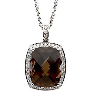 Genuine Smoky Checkerboard Quartz and Diamond Necklace