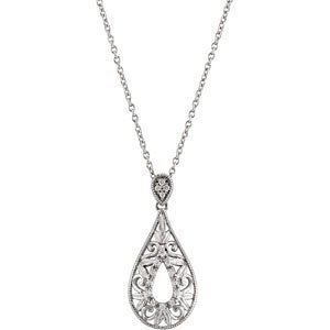 Sterling Silver Tear Drop Diamond Pendant