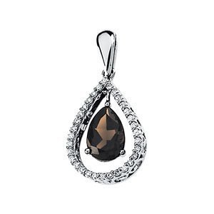 Genuine Smoky Quartz and Diamond Pendant