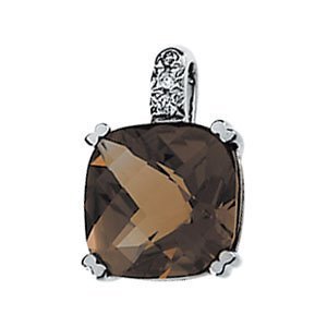 Genuine Checkerboard Smoky Quartz and Diamond Pendant