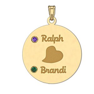 Personalized Couples Round Pendant With Two Birthstones   Names