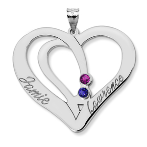 Personalized Couple s Heart Pendant w  Birthstones
