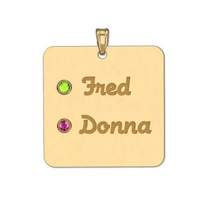 Personalized Couples Square Pendant With Two Birthstones   Names