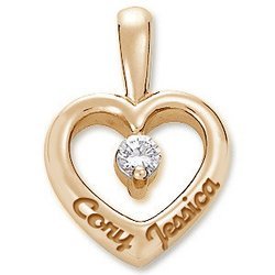 14K Personalized Couple s Heart Pendant w   07ct Diamond