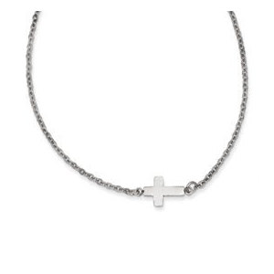 Stainless Steel Polished Sideways Cross 18in Necklace