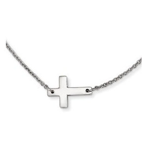 Stainless Steel Polished Sideways Cross Necklace