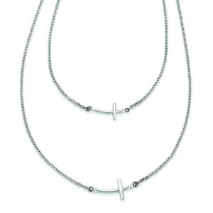 Sterling Silver Two Layer Small Sideways Curved Cross Necklace