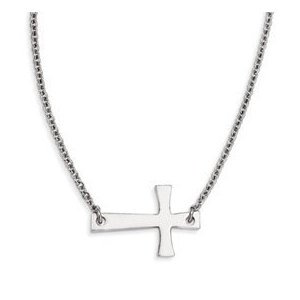 Stainless Steel Polished Sideways Cross Necklace