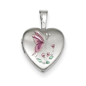 Baby Satin Butterfly Heart Locket with Color Enamel