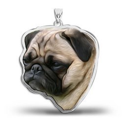 Pug Dog Color Portrait Charm or Pendant