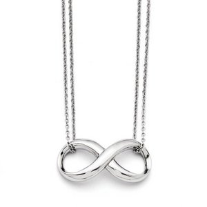 Stainless Steel Polished Two Strand Infinity Symbol Necklace  w 18 Inch Length Chain