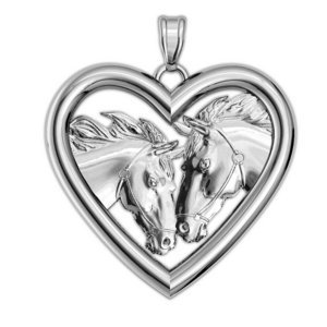 RaceHorse Love on a Smooth Heart Shaped Frame Horse Jewelry Pendant or Charm