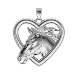 RaceHorse on a Heart Frame Horse Jewelry Pendant or Charm
