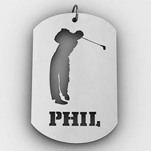 Personalized Male Golfer Name Dog Tag Cut Out Pendant