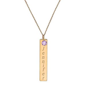 Vertical Name Bar with Custom Birthstone   18  Chain