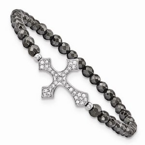 Sterling Silver Sideways Cross Stretch Bracelet