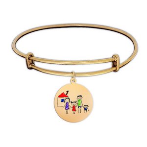 Expandable Laser Engraved Bracelet w  Round Charm