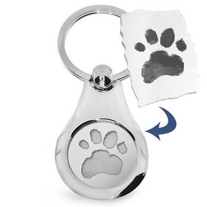 Round Stainless Steel Paw Print Keychain