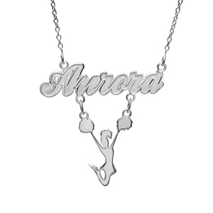 Script Name Necklace with Cheerleader Charm