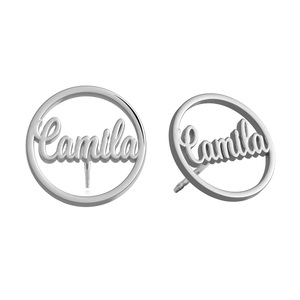 Circle Name Script Earrings