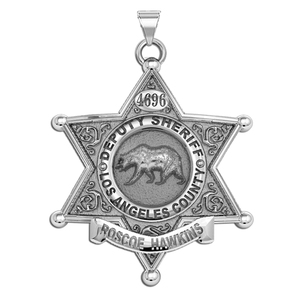 Personalized 6 Point Star Sheriff Badge Necklace or Charm   Shape 2