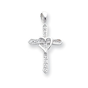 14k White Gold AA Diamond Cross Pendant