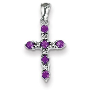 14k White Gold Amethyst   Diamond Cross Pendant
