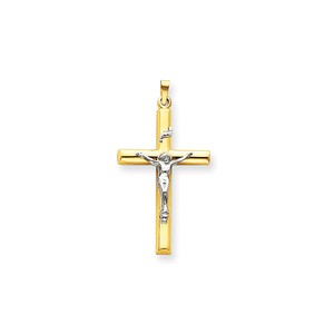 14k Two tone INRI Hollow Crucifix Pendant