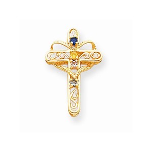 14k Genuine 4 Stone Mother  s Cross Pendant
