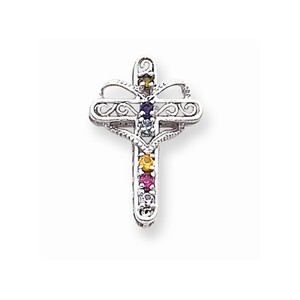 14k White Gold Genuine Mother  s Cross Pendant