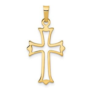 14k Polished Cut out Fleur de Lis Cross Pendant