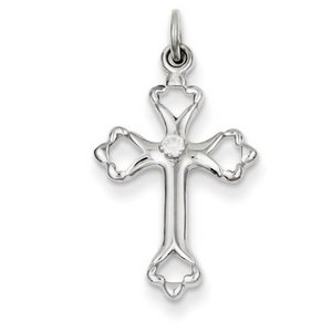 Sterling Silver Budded Cross w CZ Charm