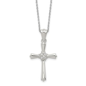 Sterling Silver Rhodium Plated CZ Celtic Cross Pendant
