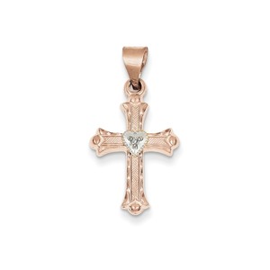 14k Two tone Rose   White Gold Diamond Cross Pendant