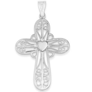 Sterling Silver Heart Cross Pendant