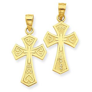 14k Yellow Gold Reversible  God Loves  Cross Pendant