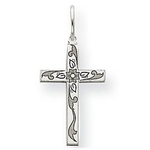 14k White Gold Laser Designed Cross Charm