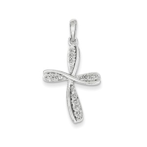 14k White Gold Diamond Cross Pendant