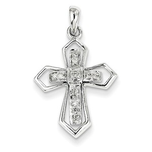 14k White Gold Diamond Cross Pendant
