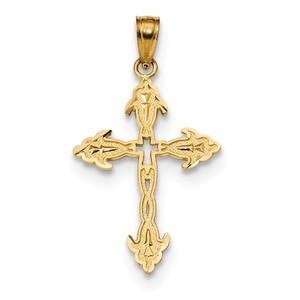 14k Satin Diamond cut Cross Pendant