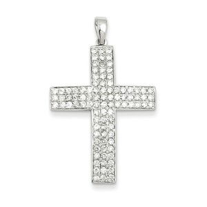 14k White Gold Diamond Latin Cross Pendant
