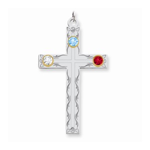 Sterling Silver 14k Bezel Crystal Family Cross Pendant