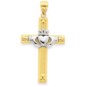 14k Two tone Claddagh Cross Pendant