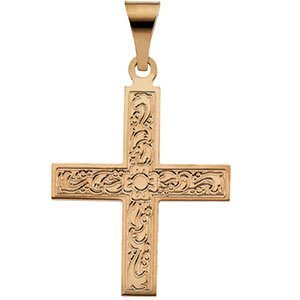 14K Yellow Gold GREEK CROSS PENDANT W ORNATE DESIGN