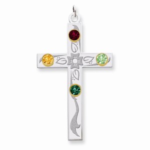 Sterling Silver 14k Bezel Crystal Family Cross Pendant