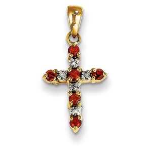 14k Garnet   Diamond Cross Pendant
