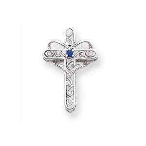 14k White Gold Genuine Mother  s Cross Pendant