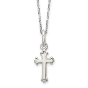 Sterling Silver Rhodium Plated Fleur De Lis Cross Pendant
